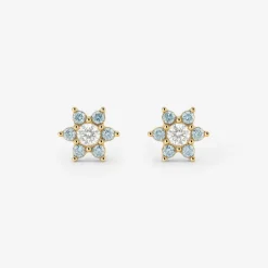 Sparkling Blue Petal Studs Gold