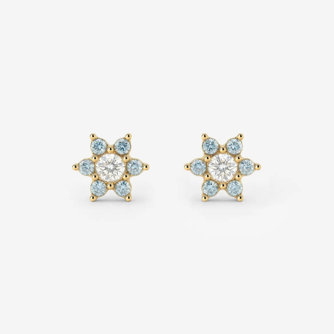 Sparkling Blue Petal Studs Gold