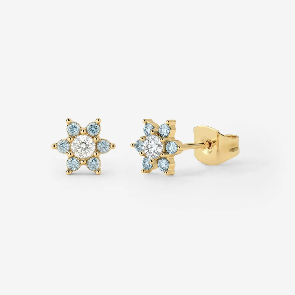 Sparkling Blue Petal Studs Gold