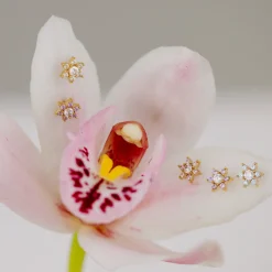 Sparkling Blue Petal Studs Gold