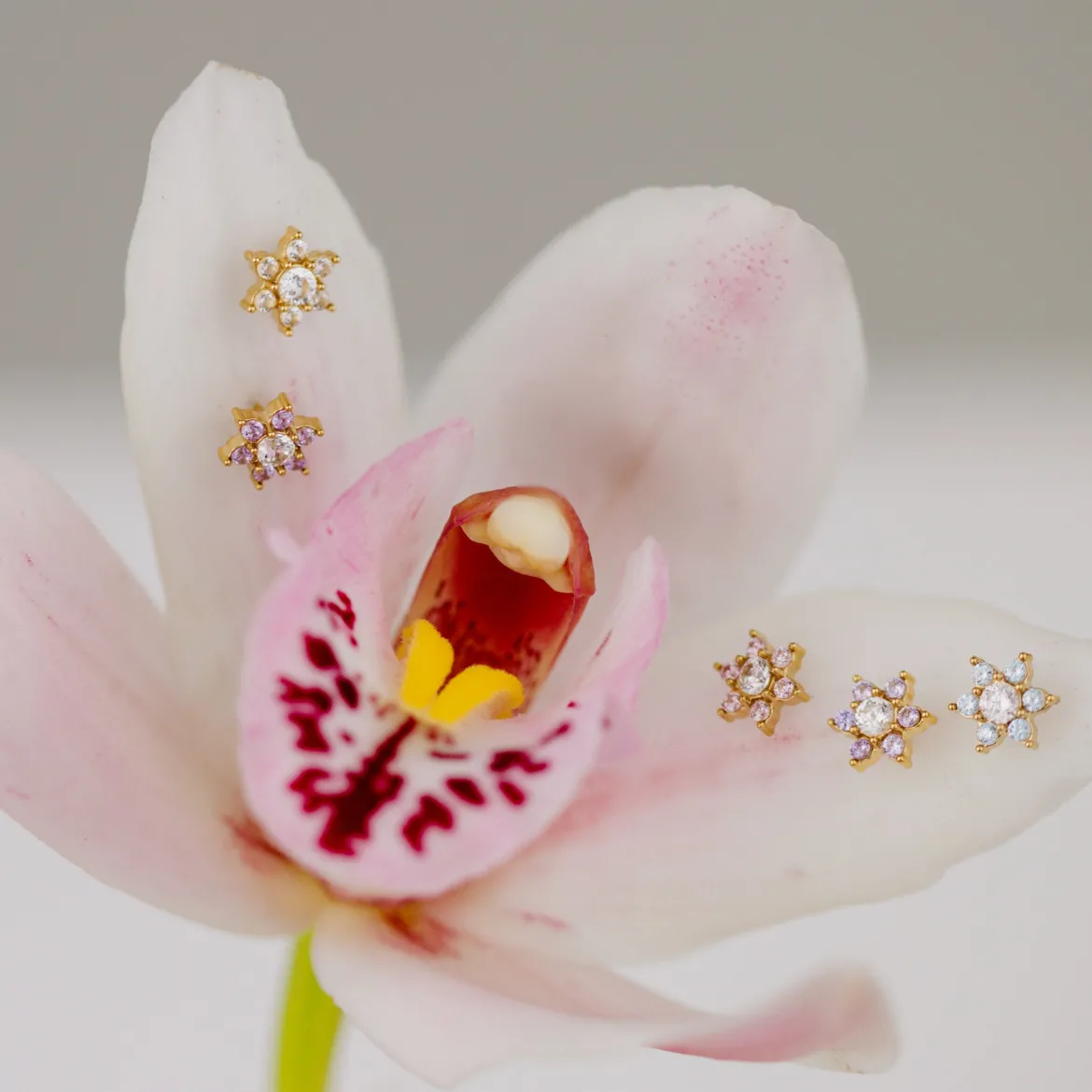 Sparkling Blue Petal Studs Gold