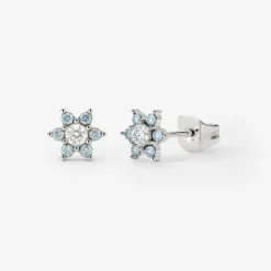 Sparkling Blue Petal Studs Silber