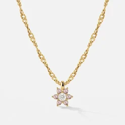 Sparkling Pink Petal Necklace Gold