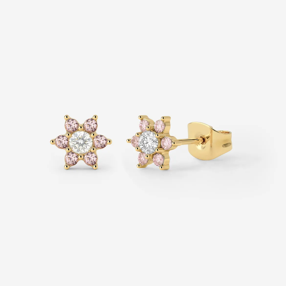 Sparkling Pink Petal Studs Gold