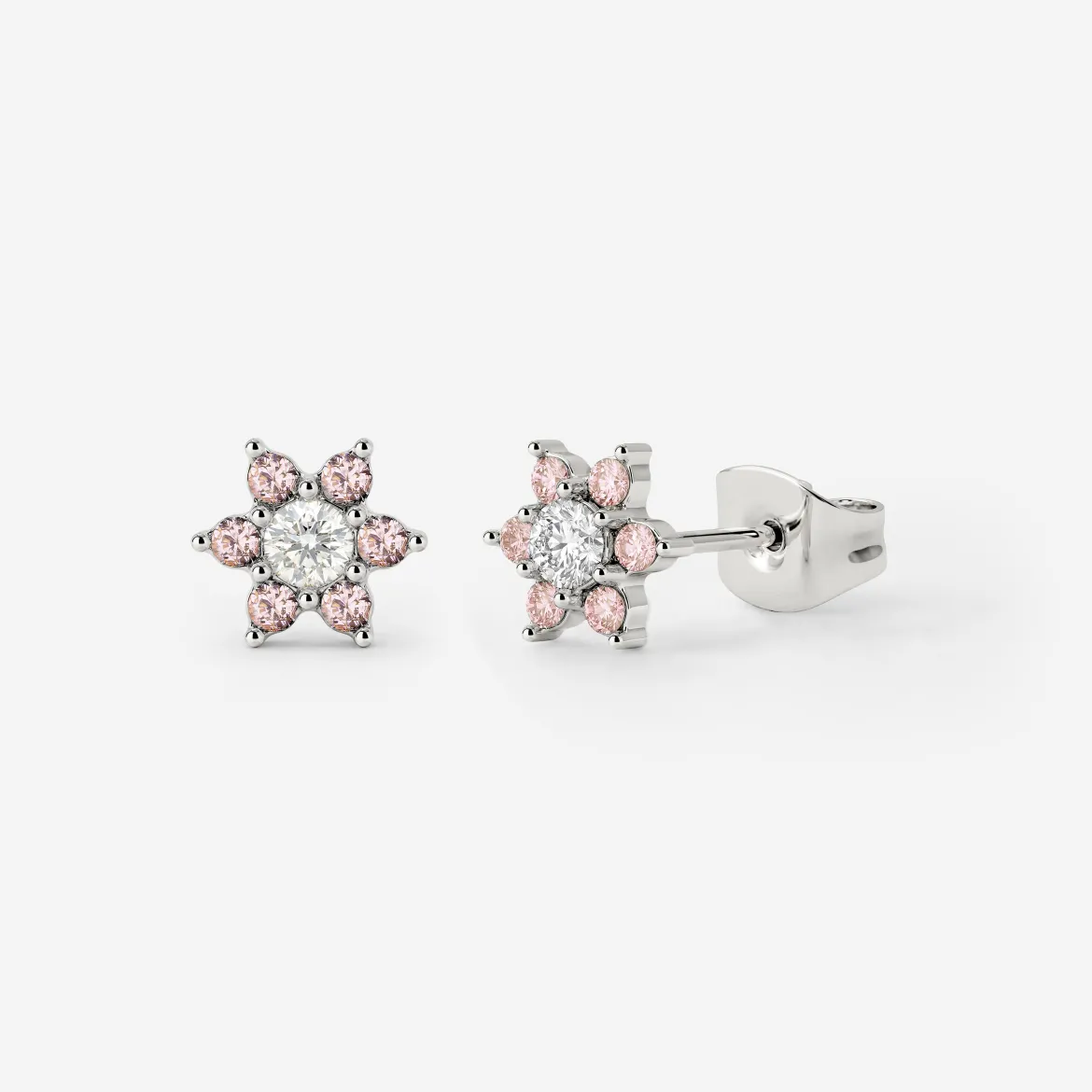Sparkling Pink Petal Studs Silber