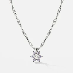 Sparkling Purple Petal Necklace Silber