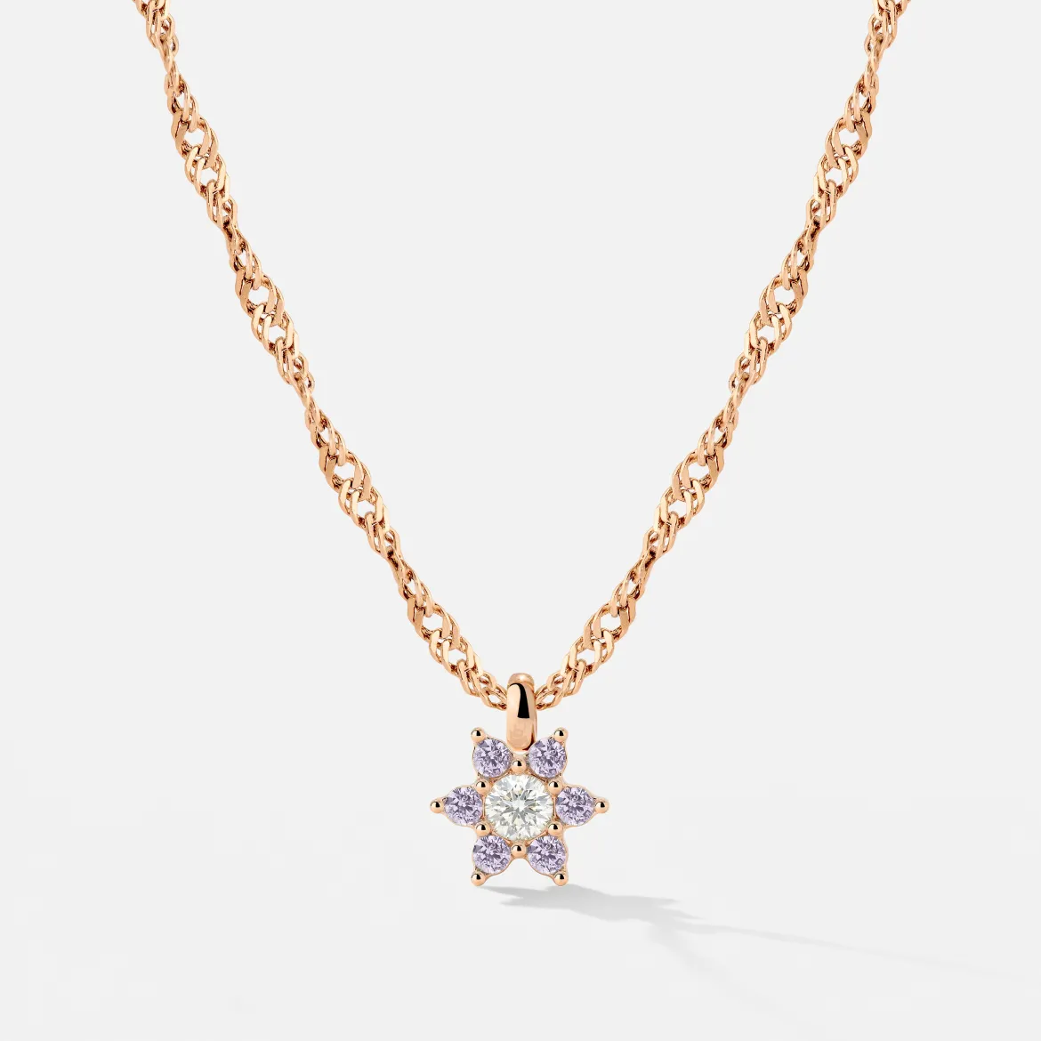 Sparkling Purple Petal Necklace Roségold
