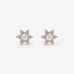 Sparkling Purple Petal Studs Gold