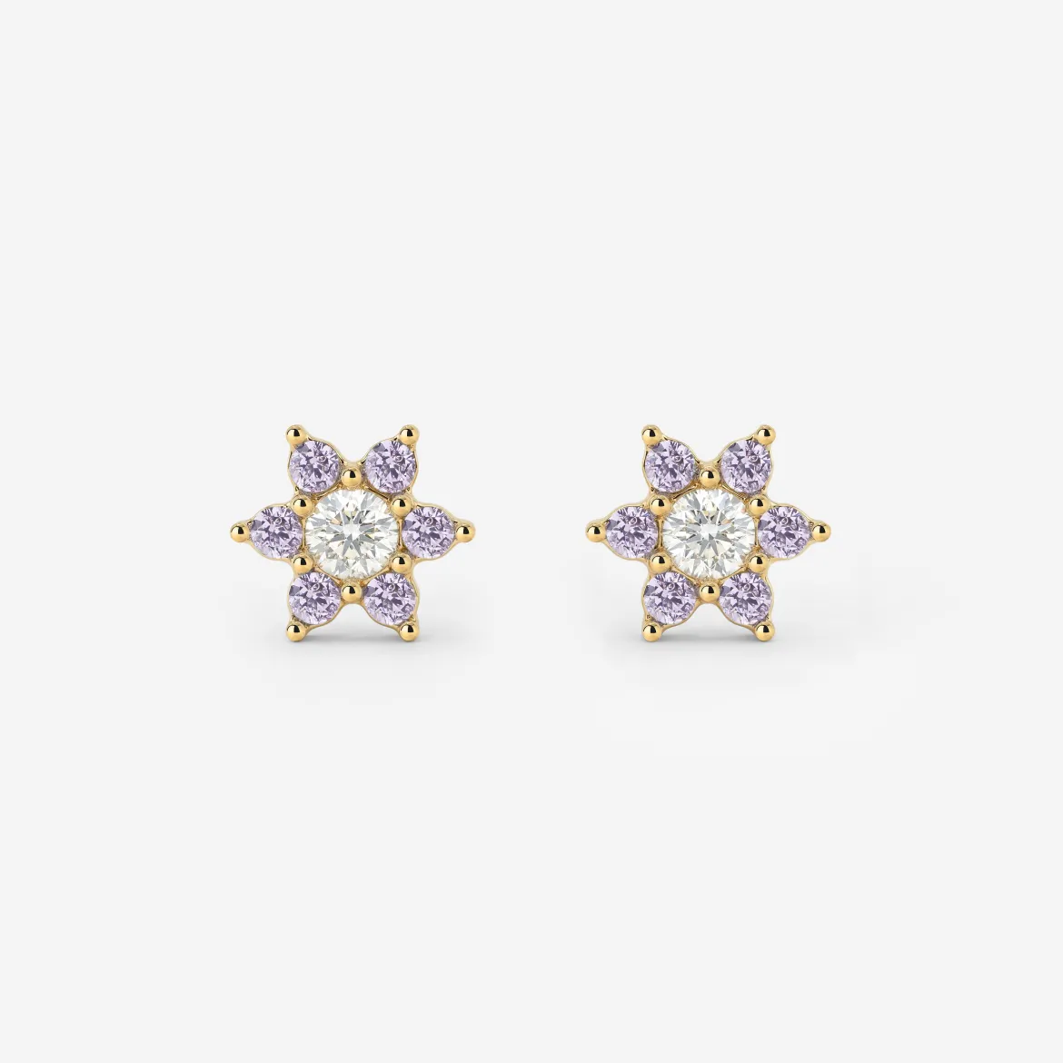 Sparkling Purple Petal Studs Gold