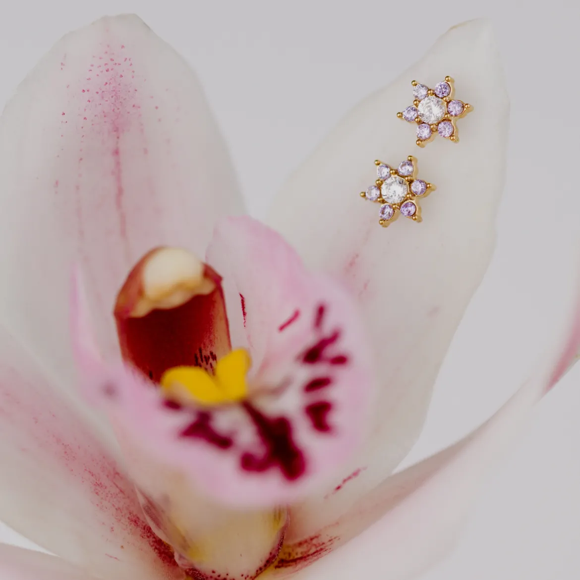 Sparkling Purple Petal Studs Gold