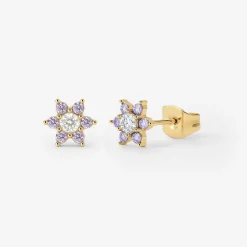 Sparkling Purple Petal Studs Gold