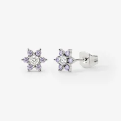 Sparkling Purple Petal Studs Silber