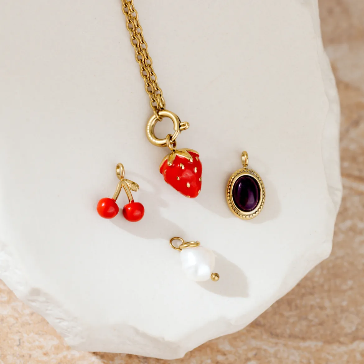 Strawberry Classic Chain Necklace Set Roségold