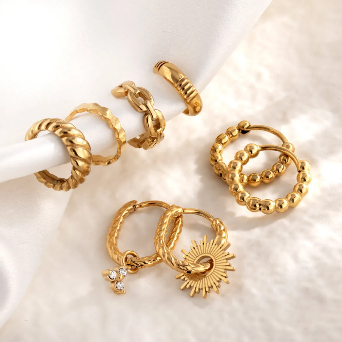 Sun Ray Oval Hoops Small Roségold