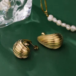 Textured Droplet Studs Large Gold