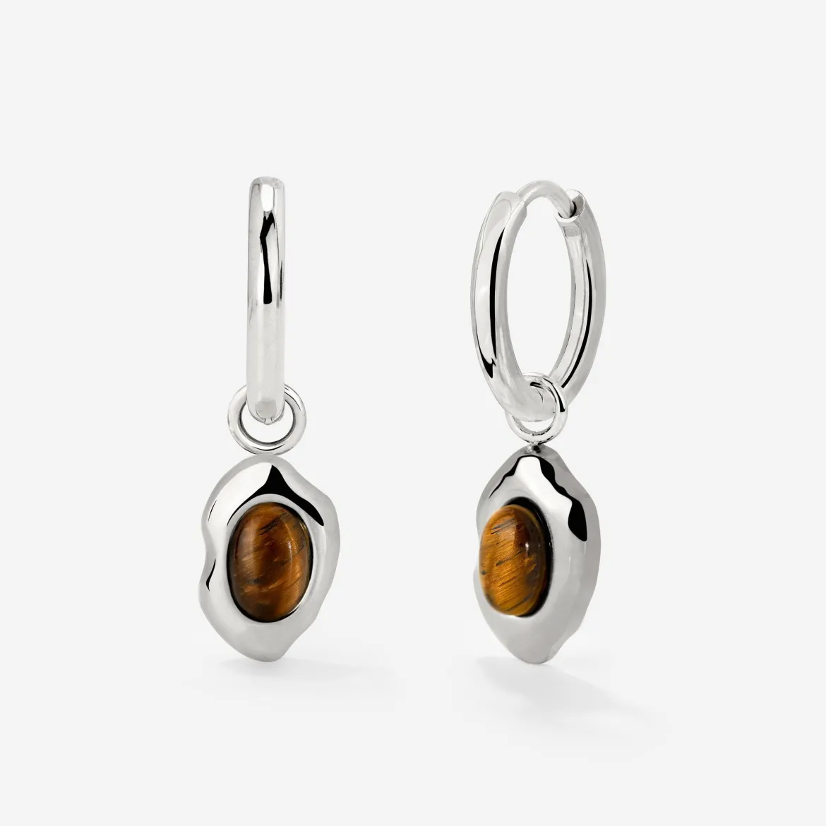 Tiger's Eye Hoop Set Small Silber