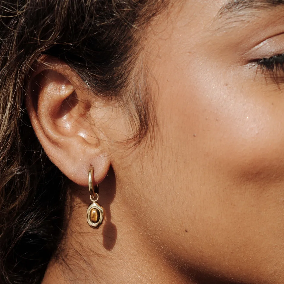 Tiger's Eye Hoop Set Small Gold