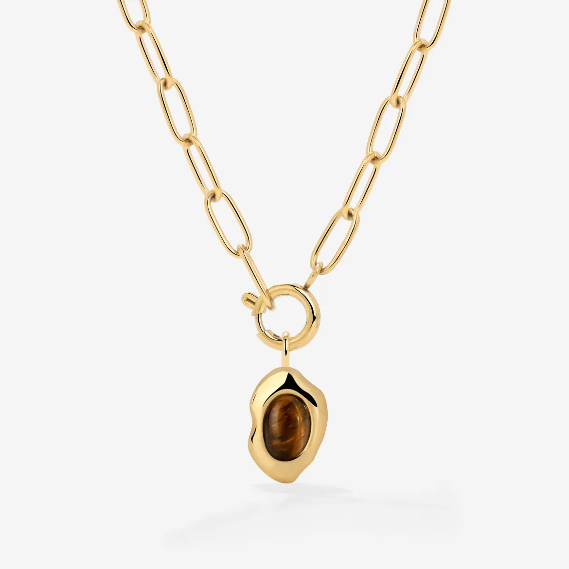 Tiger's Eye Oval Links Necklace Set Gold