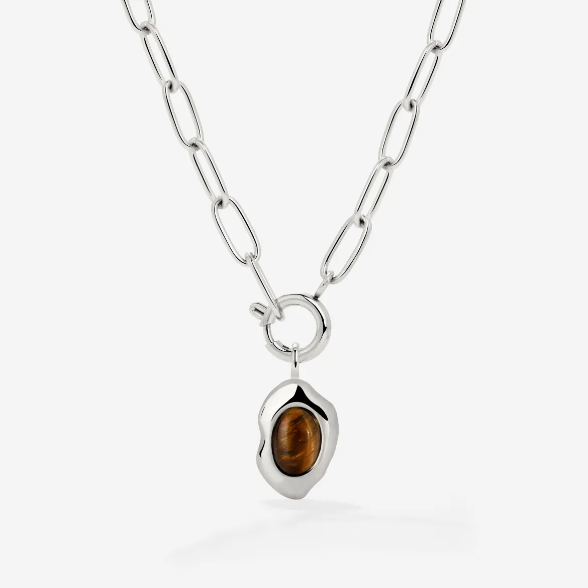 Tiger's Eye Oval Links Necklace Set Silber