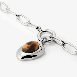 Tiger's Eye Oval Links Necklace Set Silber