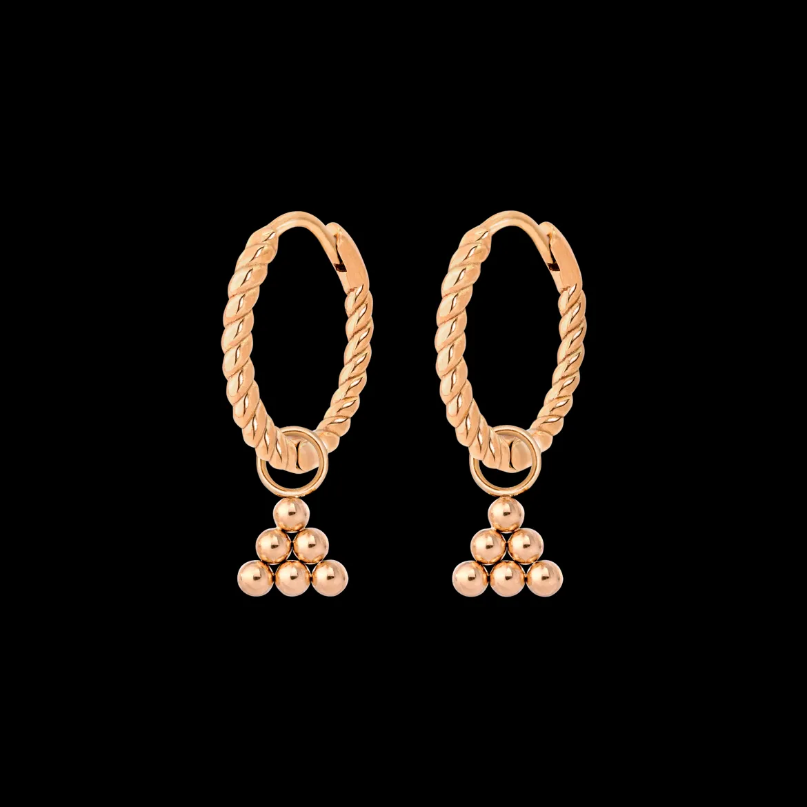 Tiny Beads Twisted Hoop Set Small Roségold
