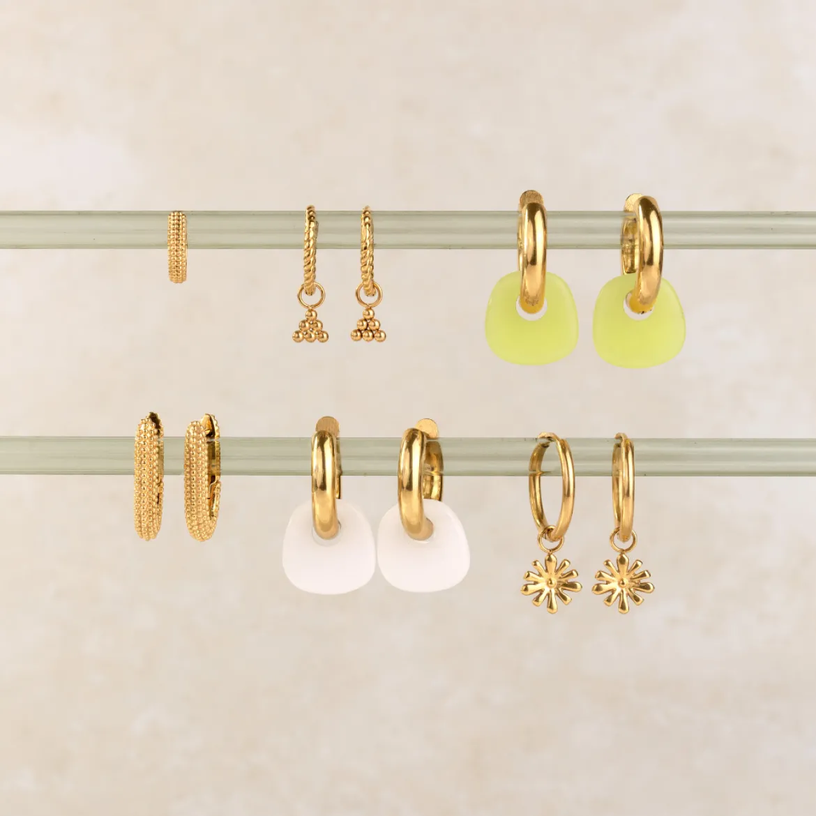 Tiny Beads Twisted Hoop Set Small Gold