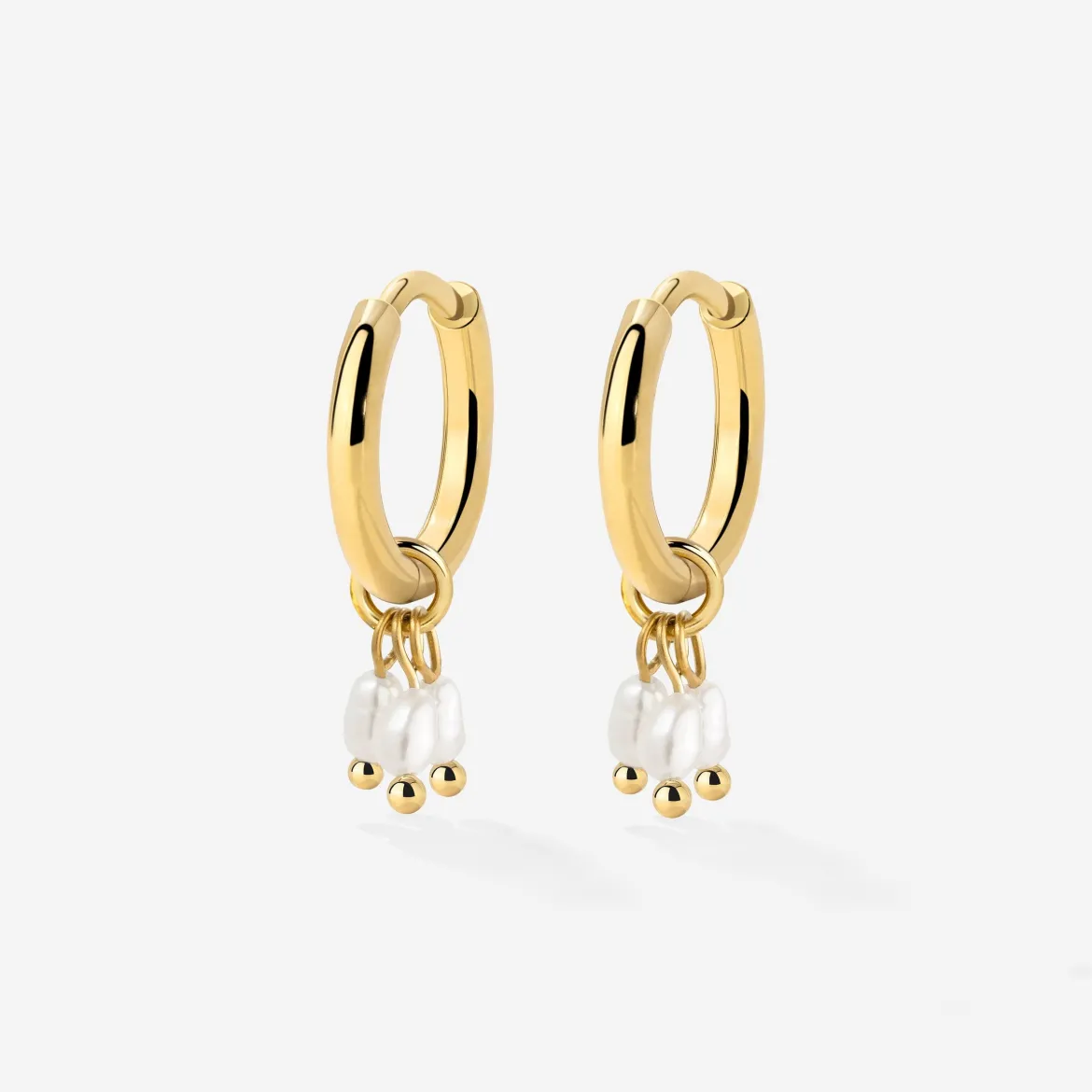 Tres Perlas Hoop Set Gold