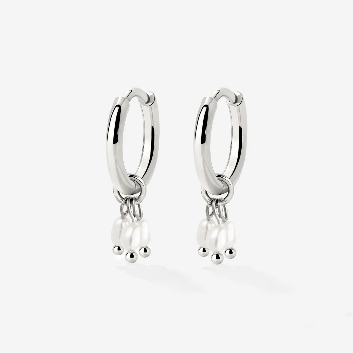 Tres Perlas Hoop Set Silber