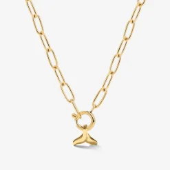 Whale Tail Oval Links Necklace Set Gold