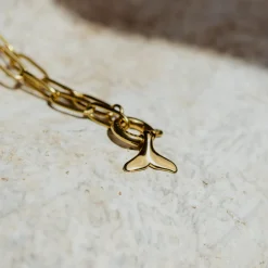 Whale Tail Oval Links Necklace Set Gold