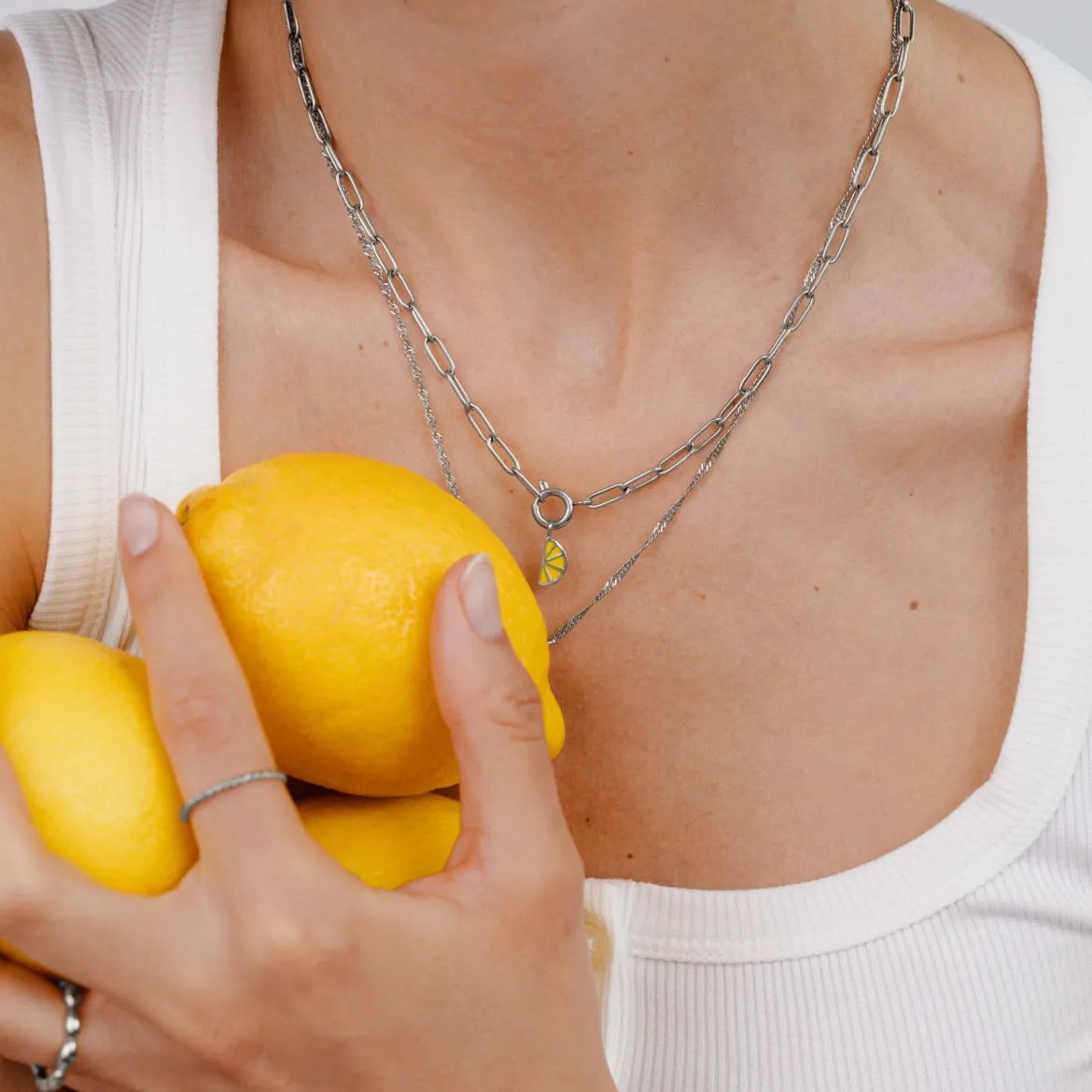 Zesty Oval Links Necklace Set Silber